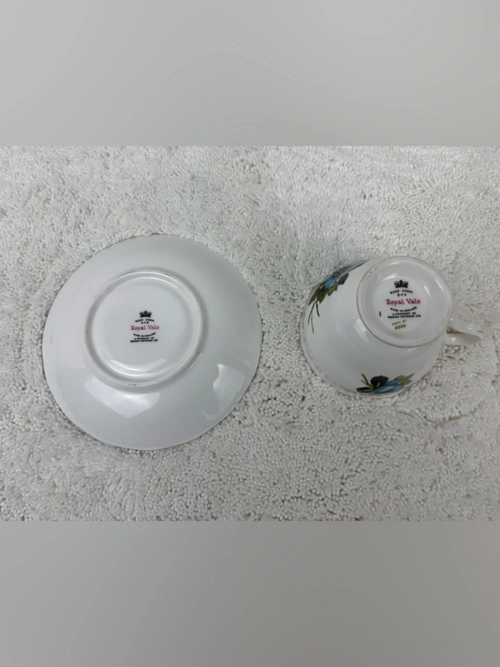 Vintage Royal Vale Blue Floral Bone China Tea Cup and Saucer Set Made in England